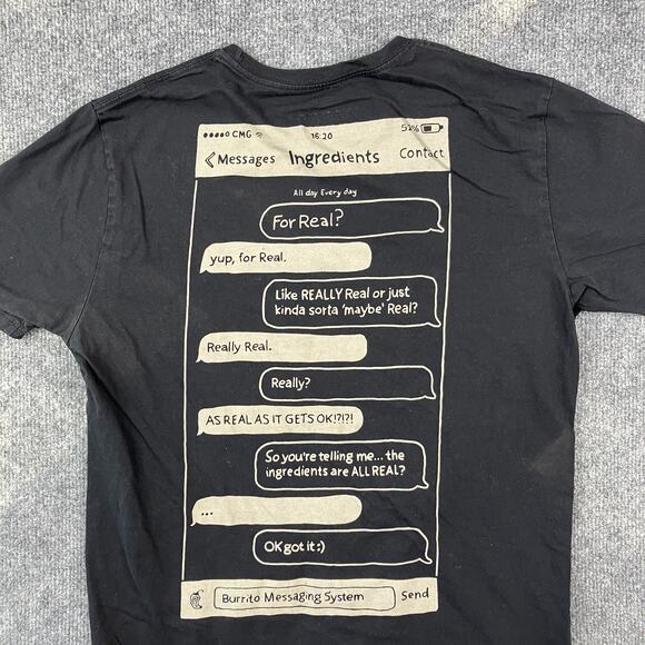 Loomstate Chipotle T-Shirt Mens Size M Black Organic Cotton Burrito Graphic Tee - Picture 1 of 7